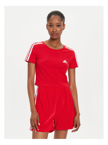 adidas Тишърт Essentials 3-Stripes IY4272 Червен Slim Fit