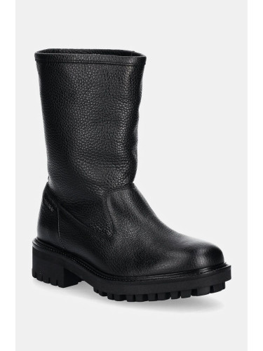 Кожени боти Calvin Klein FLAT BIKER BOOT LTH в черно с платформа HW0HW02234