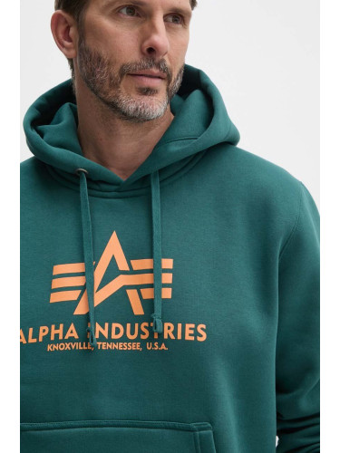 Суичър Alpha Industries в зелено с качулка с принт