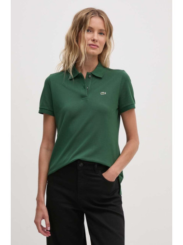 Памучна тениска Lacoste в зелено с яка