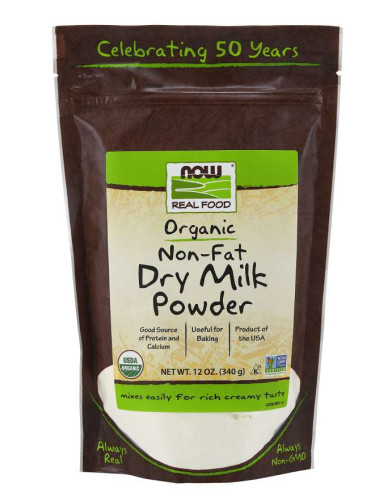 NOW - Organic Dry Milk With Protein & Calcium - NON FAT - 341 grams