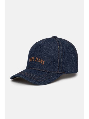 Дънкова шапка с козирка Pepe Jeans WALDA CAP в тъмносиньо с апликация PL040356