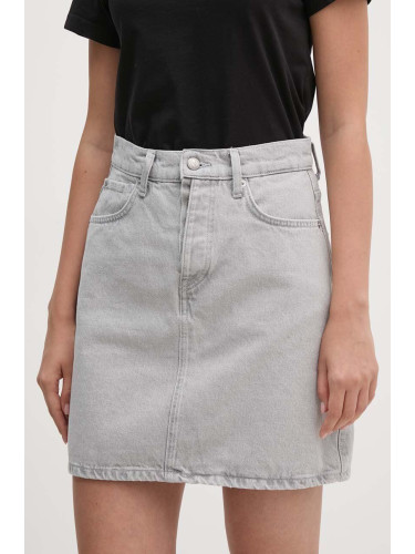 Дънкова пола Pepe Jeans MINI SKIRT HW CLOUD в сиво къса разкроена PL901136