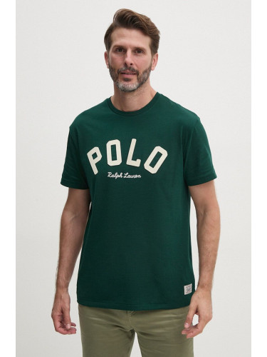 Памучна тениска Polo Ralph Lauren в зелено с апликация 710952043