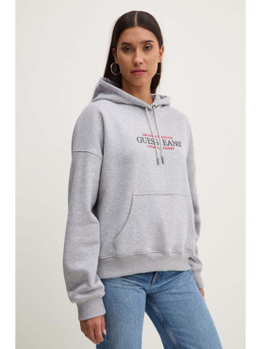 Суичър Guess Jeans в сиво с качулка с апликация W4YQ15 KC811