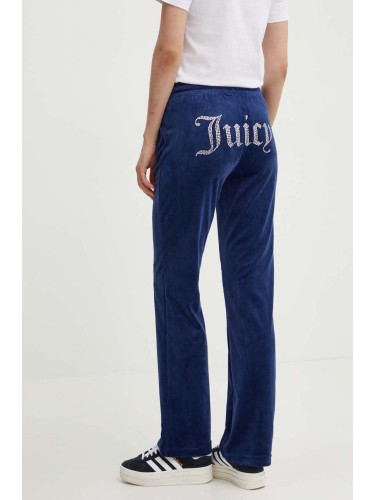 Кадифен спортен панталон Juicy Couture TINA TRACKPANTS в тъмносиньо с апликация JCAPW045