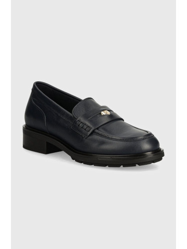 Кожени мокасини Tommy Hilfiger TH PENNY LOAFER в тъмносиньо с платформа FW0FW08029