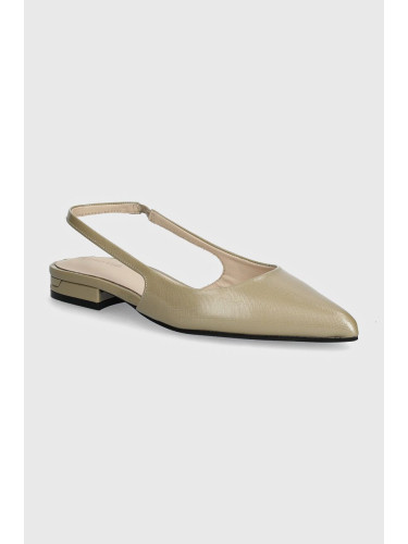 Кожени балеринки Calvin Klein FLAT SLINGBACK PUMP SAFF в сиво с отворена пета HW0HW02135