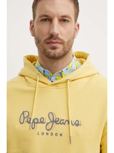 Памучен суичър Pepe Jeans SAUL HOODIE в жълто с качулка с принт PM582695