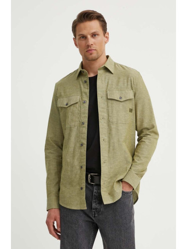Риза с лен G-Star в зелено с кройка по тялото с класическа яка D24963-D123