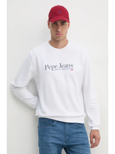 Памучен суичър Pepe Jeans SEAN в бяло с принт PM582699