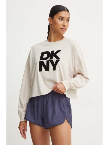 Памучна блуза с дълги ръкави Dkny в бежово DP4T9975