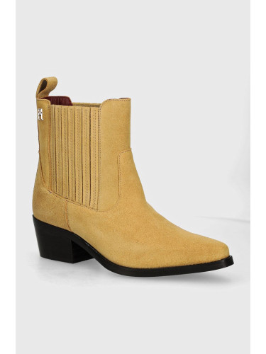 Велурени боти челси Tommy Hilfiger TH SUEDE COWBOY BOOT в бежово с дебел ток FW0FW08034