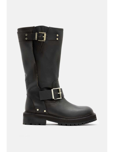 Кожени ботуши AllSaints Tay Biker Boot в черно с равна подметка W026FA