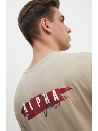 Памучна тениска Alpha Industries в бежово с апликация 148523