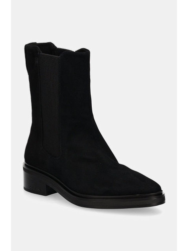 Велурени боти челси Calvin Klein HEEL CHELSEA BOOT 30 SUE в черно с равна подметка HW0HW02191