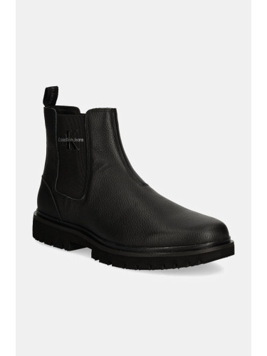 Кожени боти челси Calvin Klein Jeans EVA MID CHELSEA BOOT LTH в черно YM0YM00750