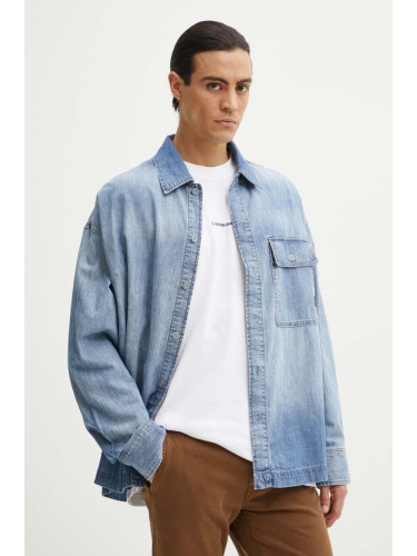 Дънкова риза G-Star мъжка в синьо със свободна кройка с класическа яка D25517-D539