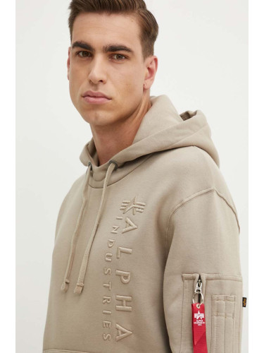 Суичър Alpha Industries в бежово с качулка с апликация 138333