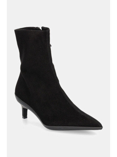 Велурени боти Calvin Klein HEEL ANKLE BOOT 50 SUE в черно с тънък ток HW0HW02233