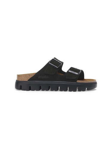 Велурени чехли Birkenstock Arizona Chunky Birkenstock x Papillio в черно с платформа 1028403