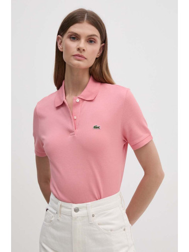 Памучна тениска Lacoste в бяло с яка