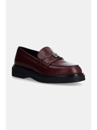 Кожени мокасини Calvin Klein LOAFER W/HW LTH в бордо с платформа HW0HW02182