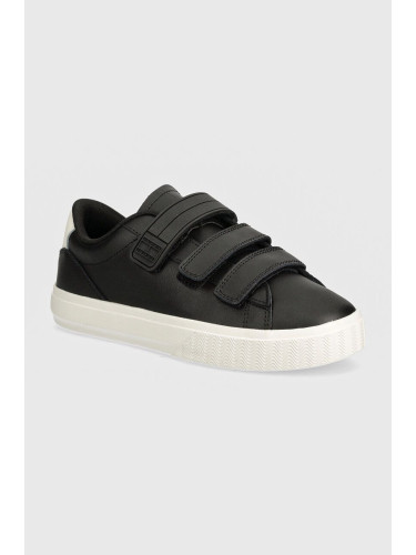 Кожени маратонки Tommy Jeans TJW CUPSOLE SNEAKER VELCRO в черно EN0EN02568