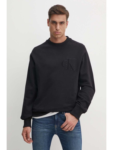 Памучен суичър Calvin Klein Jeans в черно с апликация J30J325634