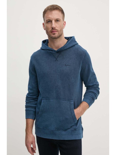 Памучен суичър Pepe Jeans SILVERTON HOODIE в тъмносиньо с качулка с изчистен дизайн PM582713