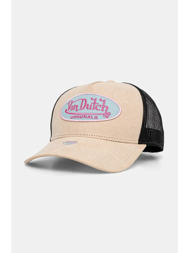 Шапка с козирка Von Dutch TRUCKER BOSTON в бежово с апликация 7030483