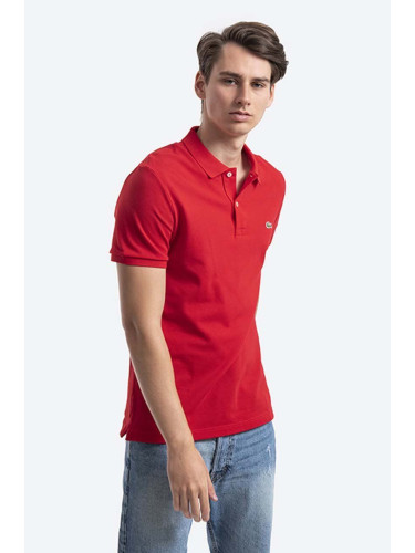 Памучна тениска с яка Lacoste PH4012 240 в червено с изчистен дизайн