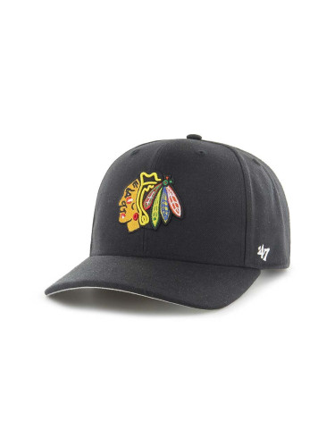 Шапка с козирка 47 brand NHL Chicago Blackhawks в черно с апликация H-CLZOE04WBP-BKB