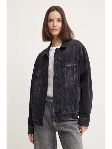 Дънково яке Pepe Jeans BOYFRIEND JACKET в черно преходен модел с уголемена кройка PL402390XH7