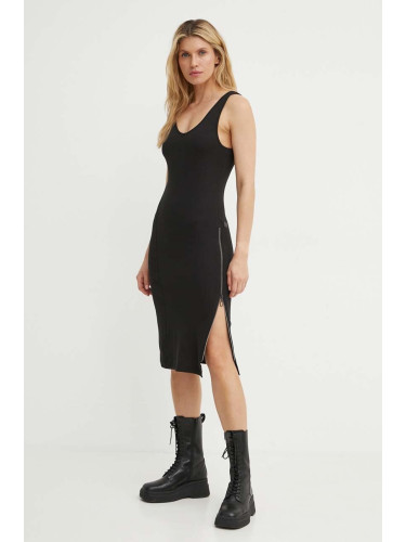 Памучна рокля G-Star в черно къса с кройка по тялото D24572-D275