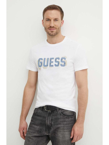 Памучна тениска Guess в бяло с принт M4YI15 I3Z14