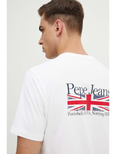 Памучна тениска Pepe Jeans ALFIE в бяло с принт PM509431