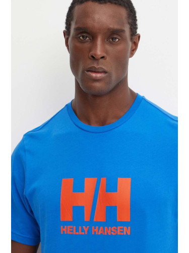 Памучна тениска Helly Hansen HH LOGO в синьо с принт 30396