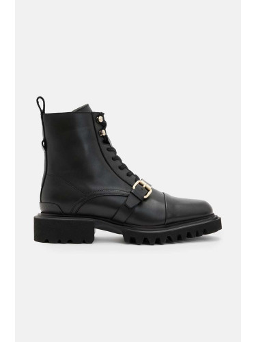 Кожени боти AllSaints Tori Boot в черно с равна подметка W119FB