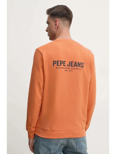 Суичър Pepe Jeans SAM CREW в оранжево с принт PM582703