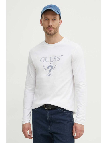 Памучна блуза с дълги ръкави Guess в бяло с апликация M4YI06 I3Z14