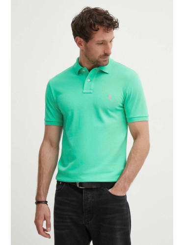 Памучна тениска с яка Polo Ralph Lauren в зелено с изчистен дизайн 710795080