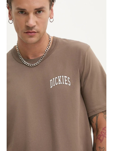 Памучна тениска Dickies AITKIN CHEST TEE SS в кафяво с принт DK0A4Y8O