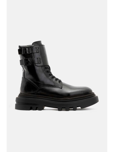 Кожени боти AllSaints Zoe Boot в черно с равна подметка W064FB