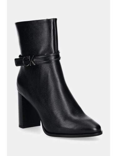 Боти Calvin Klein HEEL ANKLE BOOT 85 W/HW LTH в черно с дебел ток HW0HW02185