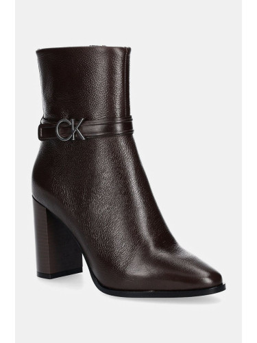 Боти Calvin Klein HEEL ANKLE BOOT 85 W/HW LTH в кафяво с дебел ток HW0HW02185