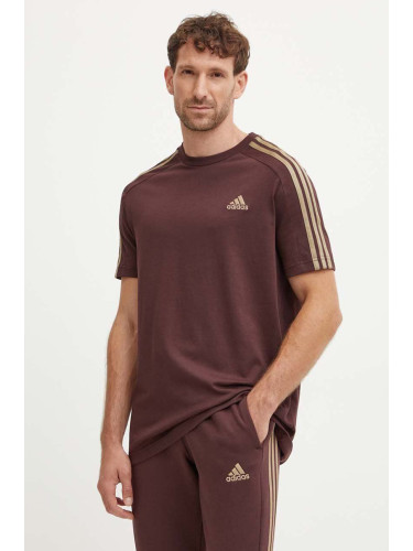 Памучна тениска adidas Essentials в кафяво с десен IX0158