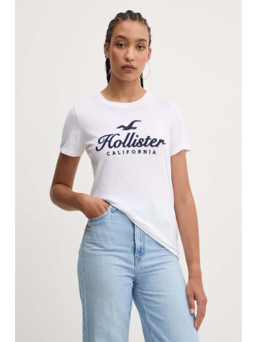 Памучна тениска Hollister Co. в бяло KI357-3284