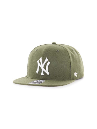 Вълнена шапка с козирка 47 brand MLB New York Yankees в зелено с апликация B-NSHOT17WBP-SWA