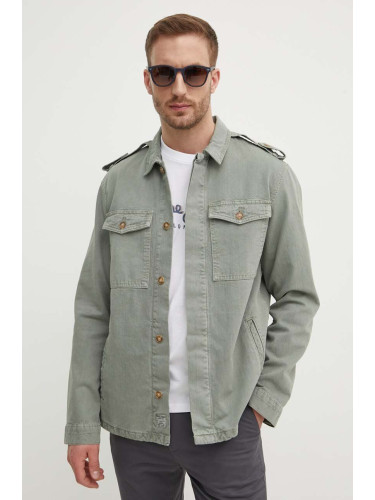 Дънково яке Pepe Jeans EATON COLOUR FIELD JACKET в зелено преходен модел PM403000